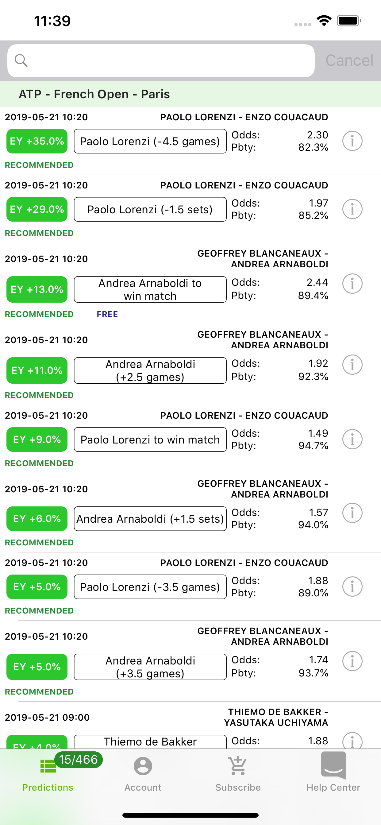 iOS Tennis Predictions
